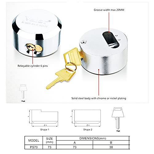 Zware hangslot 73mm Chrome verchroomd staal ronde ronde 2 knop reserve slot voor poorten, vrachtwagens en verkoop