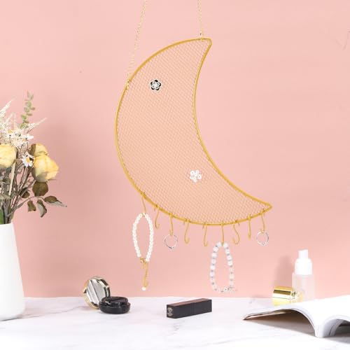 2 Set oorbellen houder Organisator Muur, kettinghouder hangende oorbellen Organisator sieraden Organisator Muur met 6 haken voor oorbellen ketting sieraden Wall Home Decoratie, Maan 5