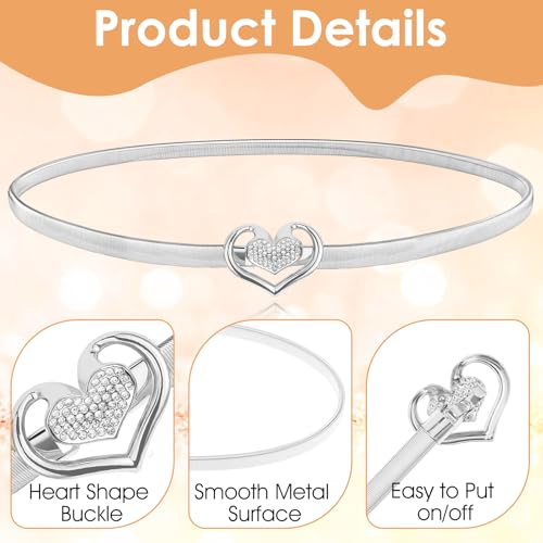 Vrouwen Skinny Metal Waist Belt, Elastic Heart Shaped Rhinestone Kettinggordel Crystal touwgordel voor jurk 4