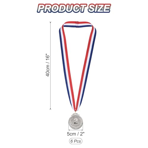 Zilveren Award Medailles 6 Inch, 6 stuks Winnaar Prijs, Medailles, 2nd Place, Gold Prize, Style met Neck Ribbon voor Games, Sportwedstrijden