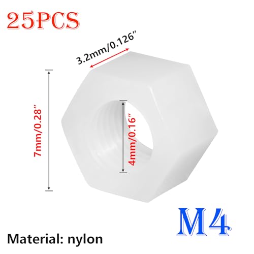 25 st M4 Nylon Hex Noten Witte Hex Noten Plastic Hex Noten voor Schroeven Bolts
