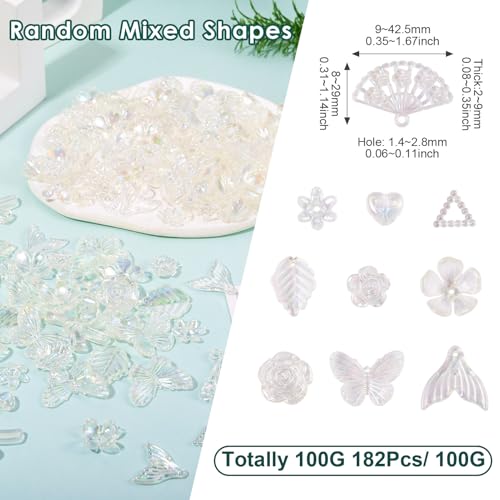 100g Diverse Acryl kralen Duidelijke Bloem Kralen Caps Bowknot Vlinder Zeemeermin staart Leaf esthetisch Ambacht Kralen Bulk voor vriendschap armband sieraden maken 3