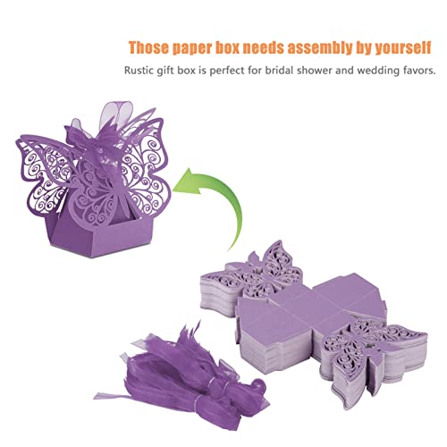 100 PCS witte bruiloft favorieten dozen, snoep chocolade Sieraden Verrassing voor bruids douche Rustic Gift Box(Licht paars) 4