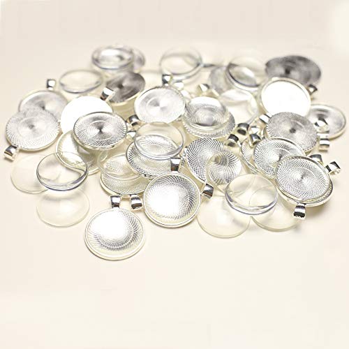 60 stuks bezel hangers cabochon en glazen koepel tegels helder cameo (licht zilver) 3