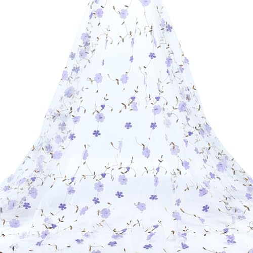 6 meter Geborduurde bloemstof, 1,3 m ras verzorgd kan afwerkingsweefsel van nettof vezelborduurwerk tule stof mest mest mest materiaal voor juuren knutselwerk gordijnen, lila 5