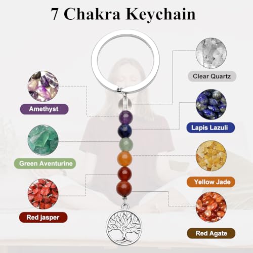 Kristallen sleutelhanger, 7 chakra kristal genezing kristal sleutelhanger natuurlijk kristal edelsteen sleutelhanger voor vrouwen meisjes tas charms, met een kaart 3