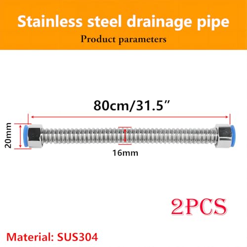 2 stuks G1/2 inch x G1/2 inch x G1/2 inch roestvrij staan gegolfde pijp, 80 cm flexibele waterleidingen voor gootsteen, onberekenbare waterpijp voor keuken, badkamer