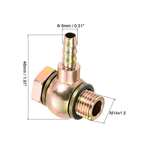 Slang Barb passen elleboog 8mm Barbed Draad M14x1.5 Man Wire, Carbon Steel Pipe Adapter Connector voor Air Water Fuel Oil, Goud