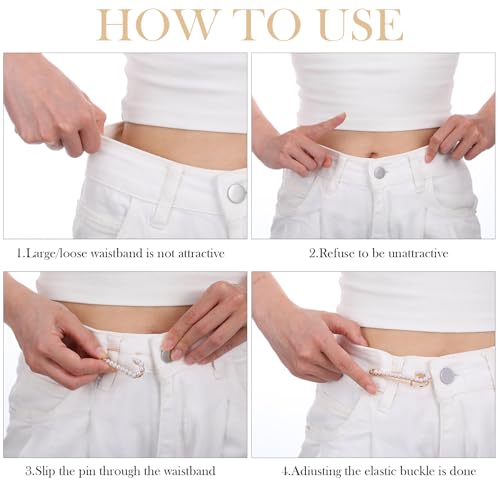 Broeche Pins voor vrouwen, 4 stuks Pearl Sweater Sjaal Hoed Clips Broeken Waist Tensioner Rhinestones Veiligheidsspelden Vest Clips Sock Bedels voor Jeans Trui Kleding Decoratie Accessoires, Metal 5