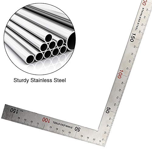 Stainless Steel L Liniaal, 300 mm x 150 mm, Dubbelzijdige weegschaal, 90 graden Liniaal, Hoekregelaar, Metaal, Vierkant, Meetgereedschap met meetschaal in inches en cm, voor Carpenter, Ingenieurs 3