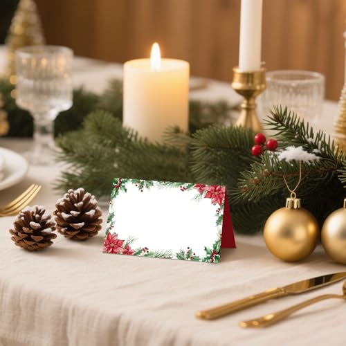 50Stuks Kerst Bloemen Place Card Berry Tafel Zitkaarten Trouwpapier Naamkaarten voor Kerstmis tafel setting verjaardag Kerstmis Diner partij levering 5