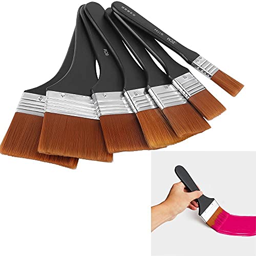 7st Artist Flat Paint Brush voor Gesso, Varnish, Acryl Schilderijen, Olieverf, Aquarel, Hout, Muur, Meubilair Brush Cleaner