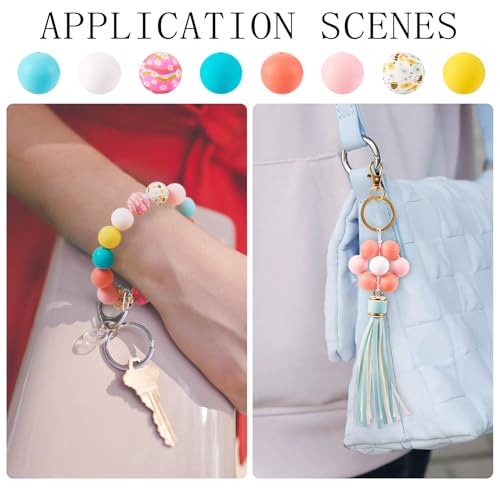 80 stuks Ronde Siliconen kralen Rubber Focal Kleurrijke Kralen Bloem Gedrukte Gumball Losse Spacer 15mm kralen voor sieraden ketting kralen Pen sleutelhanger oorbellen Lanyard armband ambachtelijk 3