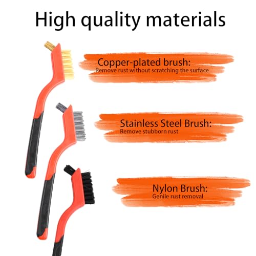 6 stuks draad borstelset, stalen borstel, metalen borstel, roestvrij staal koolstof draadborstel, koper gecoate draadborstel, Nylon Penselen voor lassen, Snail, Rust, 3 Large + 3 Kleine 3