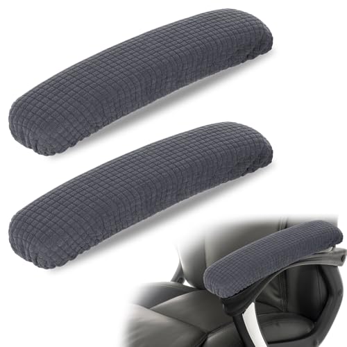 2 stuks bureaustoel Armhoesjes Verwijderbare 30cm Polyester Gaming stoel Armsteun Hoezen, Machine Wasbaar Stretch Elastische bureau armsteunen voor Universal Office Gaming Chairs (Dark Grey)