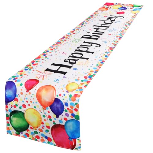 Tafel Runner Gelukkige verjaardag Kinderen Tafel Runner Gelukkige verjaardag Kleurrijke ballonnen Jute Decoratie Verjaardagsfeest 180 x 33cm (B)
