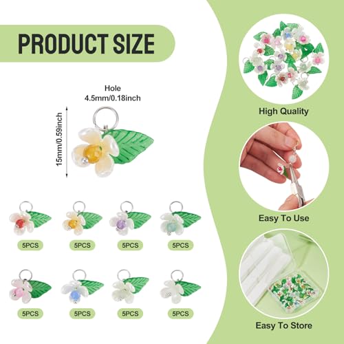 Glazen bloem bedels edelsteen & hars bloem blad hangers kleurrijke bloemen fruit kraal bengelen bedels voor doe-het-zelf oorbel armband ketting sieraden maken 3