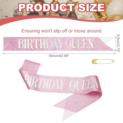 Verjaardag Meisjes Sash, Glitter Verjaardag Sash voor vrouwen Satin Queen Sash Party Decoraties met veiligheidsspeld voor feestgeschenken Favors, Roze fantasie