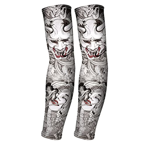 1 Paar IJs zijde Tattoo patroon Mouwen, Mannen Dames Outdoor Fietsen Zonbescherming Arm Mouwen Arm Cover Mouw voor het rijden in de zomer