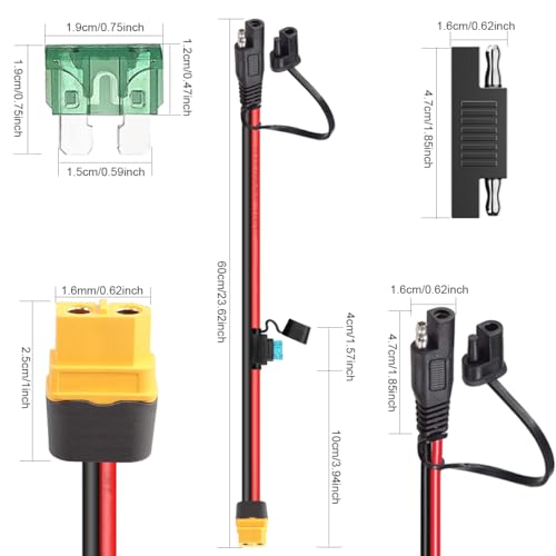 XT60 naar SAE Extension Cable SAE 10 AWG Plug naar XT60 Solar Panel, Bus Adapter met Fuse voor Solar Generator, Portable Power Supply Solar Panel (2 Voeten)
