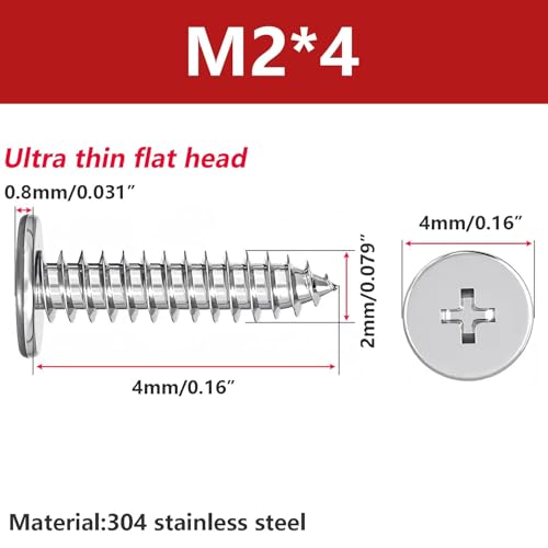 20 super dunne platte kop zelftappende schroef M2 x 4mm