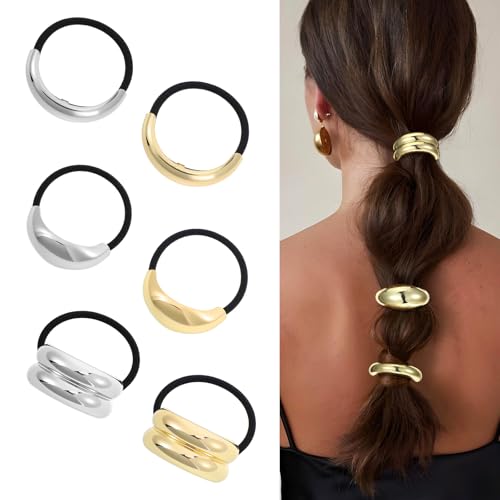 6 stukken metalen haar boeien Ponytail haar boeien goud haar accessoires elastische haar boeien haar band gesp voor vrouwen meisjes dagelijks reizen partij