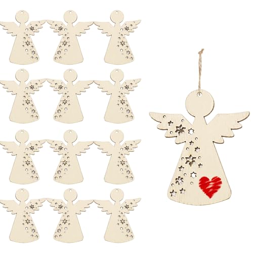 40 stuks Houten kerststokjes voor het ophangen van kerstfiguren met touw, kerstboomdecoraties (Guardian Angel A)