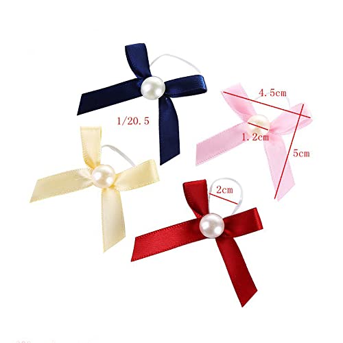 Verpakking van 100 Pearl Bows, Kleine Linten met Transparante Elastische Band, Gift Ribbon, Satin Bow voor Cadeau Wrapping, Bruiloft, Parfum Fles, Fles Decoratie (Goud) 3