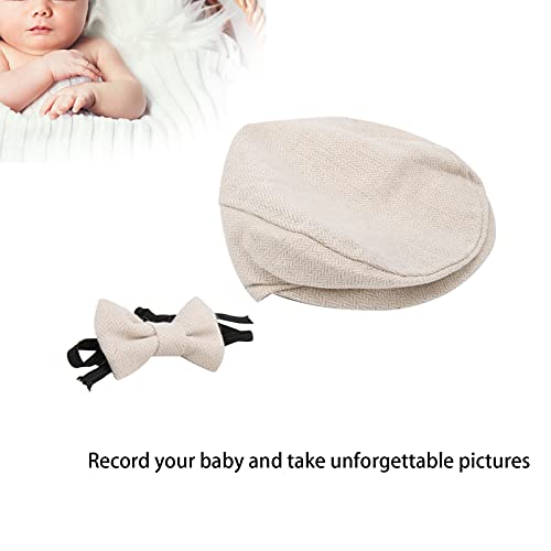 Flat Cap Gentleman Hat Bowtie Photography Prop Pas geboren Baby Fotografie Props Hat met Bow Tie Set(Beige), beige 3