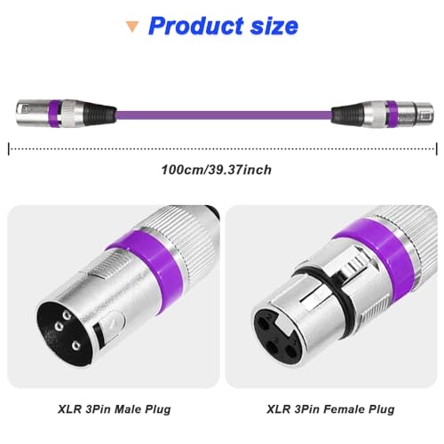 Gekleurde microfoonkabel, XLR naar XLR, Symmetrisch afgeschermde Patch Cord, MIC, 3-Pin XLR Plug naar Plug, Audio Console (6 stuks, 1 meter)