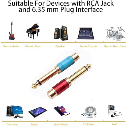 2 st. 6.35mm Plug Mono TS to RCA Tulip Plug Interconnect Audio Adapter, Cinch to 6.35mm Audio Adapter, Female RCA Jack to 6.35mm 1/4 Inch Mono Mannelijke plug 5