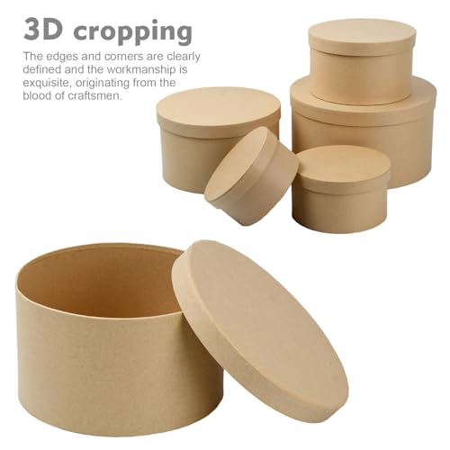 Cadeaudoos, Ronde Set van 5, Cadeaudoos met deksel, Ronde Cadeaudoos, Kartonnen Dozen, Kraft Papier voor Verjaardag, Bruiloft 4