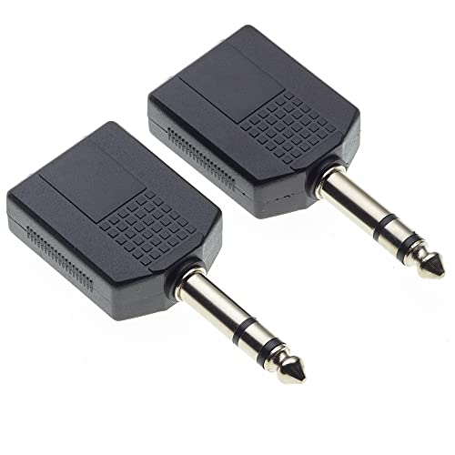 6,35mm Stereo Jack Plug to 2 x Twin 6,35mm Stereo Jack Socket Splitter Adapter Dual Stereo 1/4 Y Adapter, Pack of 2