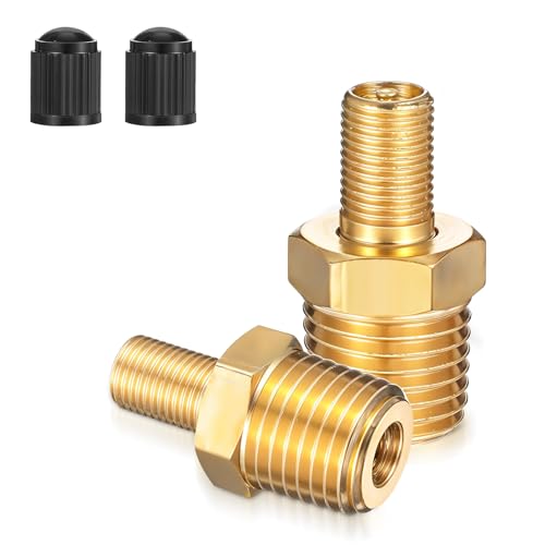 2PCS Brass Air Inflator Adapter, 1/4" NPT Male to Standard Schrader Valve, Valve Connector voor Compressor, Portable Air Slang, Band Inflator, Bags Spring Suspension