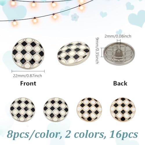 16 st 2 Kleuren Legering Naaien Shank Knoppen, 2.2cm Zwart en wit Schaakbord Knoppen 1-hole ronde knop voor Jassen DIY Crafts Garment Accessoires