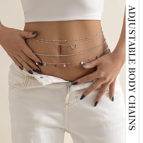 Taille ketting Silver Sequin Belly ketting Multilayer Perzik hart Belly ketting Stapelbaar Boheemse waist ketting Silver voor vrienden geliefden of jezelf, NO,, niet-precious metaal, geen 3