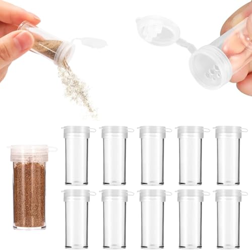 Verpakking van 10 Mini Salt Shakers 5g Mini Salt Shakers voor on the Go Food Grade PS Salt Shaker Small Salt Shaker met Lid Mini Spice Shaker Small Salt Shaker Small Salt Shaker voor Familie, Camping, Reizen