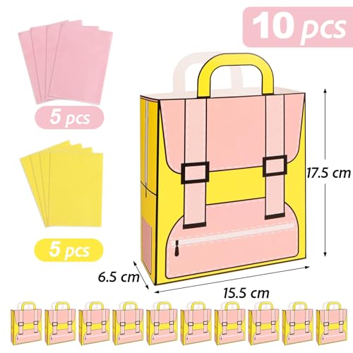Geschenkzakjes voor de eerste schooldag - 10 stuks papieren zakken met motief en zijdepapier -geschenkverpakking voor de eerste schooldag (roze)