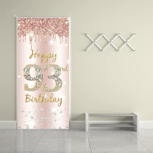 93rd Birthday Decoration Vrouwen, Gelukkig 93rd Birthday Deur Banner Rose Gold,93rd Verjaardag Stof Tekenposter Deur Decoratie,93e Verjaardag Achtergrond Banner Dames,Birthday Party Welkom Teken 5