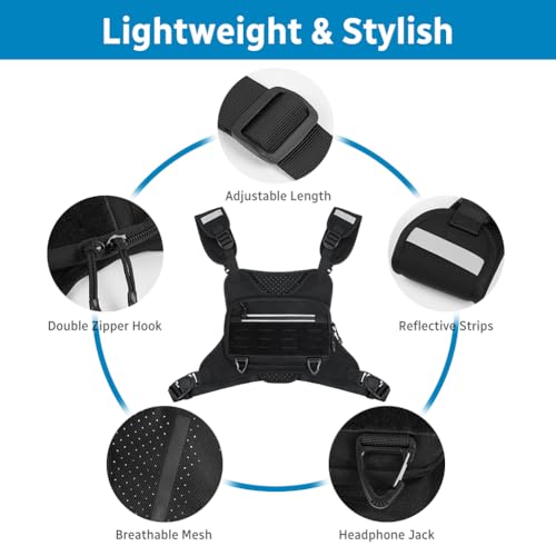 Outdoor borsttas, lichtgewicht borst, veiligheidsreistas, Vest borsttassen, Sport borsttas verstelbare band, voor Outdoor workout Wandelen Mannen Vrouwen, Zwart, Zwart, Sportief