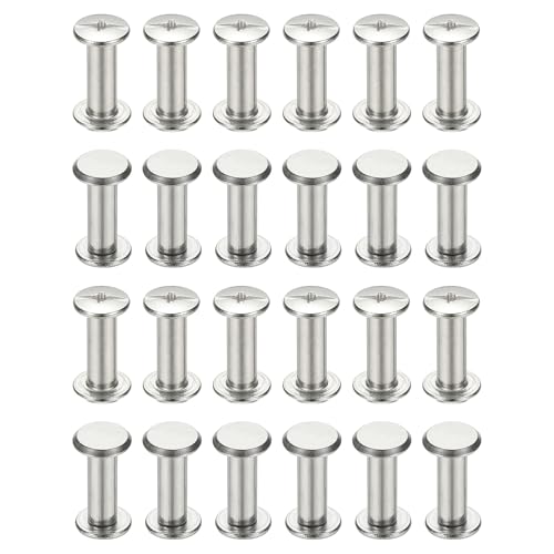 24 Sets Chicago Schroeven, 5x15mm(DxH) Chicago Schroeft Phillips Bindende Post Schroef Bolts Lederen Rivets 304 Roestvrij staal voor lederen riem Scrapbook Fotoalbums, Zilver