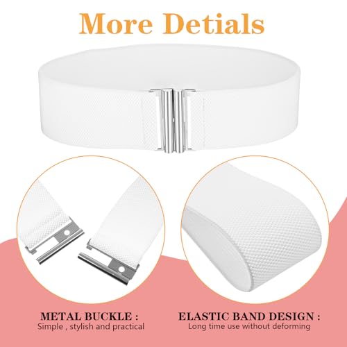 Brede elastische riem voor vrouwen, Stretch Waist Belt Dames jurk Buckle Belt Vintage Cinch verstelbare tailleband, zwart + zilveren knoop, One Size, zwart + zilveren knoop, One Size 3