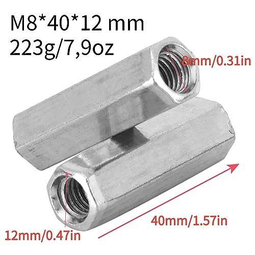 10Stuks M8 Long Rod Nut, Hex Nut vrouwelijke draad, Hex Hexagonal Sleeve Nut, Carbon Steel Galvanized Standoff Threaded Fasteners (M8 * 40)