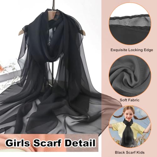 Sjaal voor meisjes, zachte chiffon sjaal, verpakt in lente kleding, meisjes winter sjaal lange sjaal, kinderen nek om warm te houden, zwart, one size, zwart 3