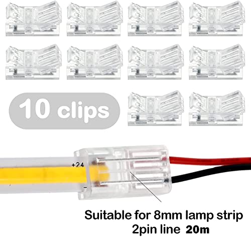 3528 2835 2-pins 8 mm RGB LED-lichtconnectorset, inclusief 20 m LED-verlengkabel, een gatvrije aansluiting, voor een snelle aansluiting van 8 mm LED-strips op de draad