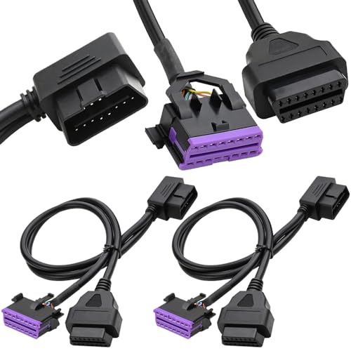 OBD2-OBD-II-Y Rechthoekige splitter uitbreidingskabel, OBD2--16 Pinplug aan dubbele OBD2--16 Pin Socket, Adapter Kabel (50cm)