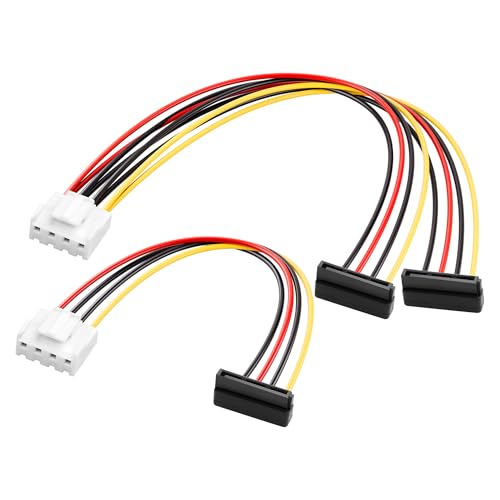 4-Pin to 15-Pin SATA Power Adapter Cable, 18AWG VH3.96, 4-Pin Bus to 90° Dual Y-Type SATA Power Adapter Cable - (30cm + 20cm)