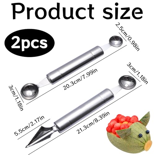 Ball Cutter Set, 2 stuks Ball Cutters en snijgereedschappen, Roestvrij stalen meloenlepeltjes, Meloensnijders voor diverse vruchten, Zaadverwijderaar, Roestvrij staal, Keukengereedschappen