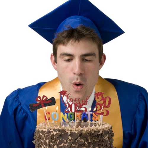 24st 2025 Graduation Cupcake Toppers, Glitter Gefeliciteerd Klas van 2025 Grad Cap Diploma Cupcake Picks 6 Styles Graduation Thema Cake Decoraties Foto Props Partij Supplies (rood/zwart) 5
