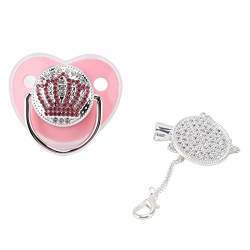 Bling Baby Pacifier, Rhinestone Crown Super Soft PP Silicone Materiaal BPA Vrij veilig Baby Fake Pacifier Maat M met kettingclip(Pink)